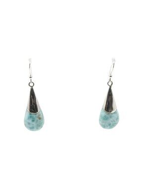 Sterling Silver Larimar Teardrop Dangle Earrings 1.75 Inches